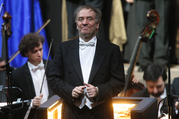 Valery Gergiev, looks on after a performance in St Petersburg, Russia.  