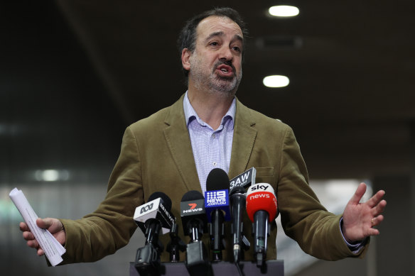 Minister for Jobs Martin Pakula discusses details of the support package on Friday.
