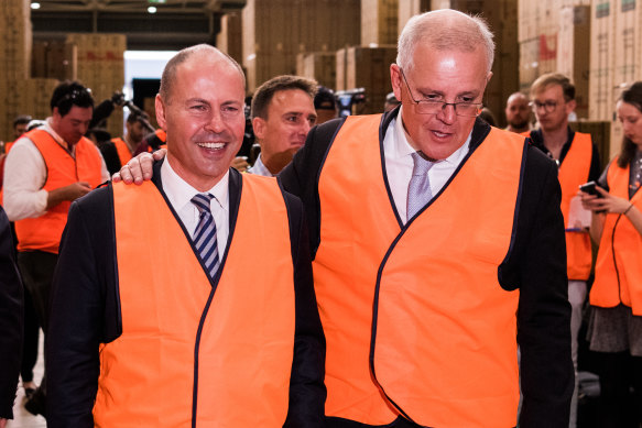 Treasurer Josh Frydenberg and Prime Minister Scott Morrison on the campaign trail last week.