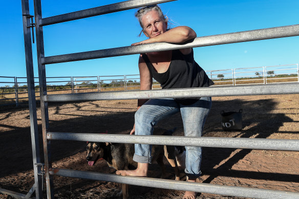 Katherine vet Sam Phelan on the farm where she lives, a property under application for gas exploration. 