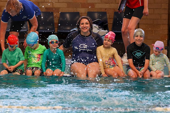 Clotilde Doxaras, swim school manager at C&M Aquatic Centre, teaching children to swim.