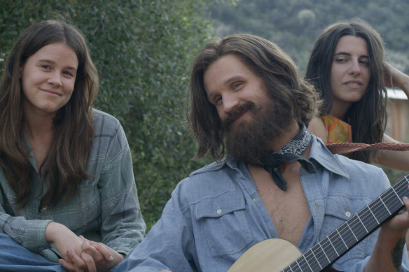 Matt Smith as Manson, with Sosie Bacon as Patricia Krenwinkel (left) and Marianne Rendon as Susan Atkins. 