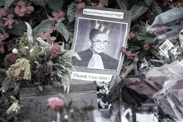 Tributes to Ruth Bader Ginsburg outside the US Supreme Court on September 21.