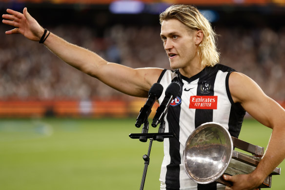 Darcy Moore memorably addressed the crowd on Anzac Day.