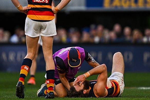 Riley thilthorpe pain on the grass.