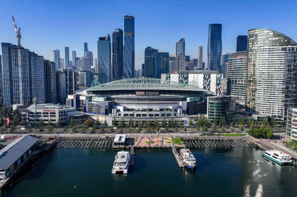 An aerial view of Marvel Stadium on Wednesday.