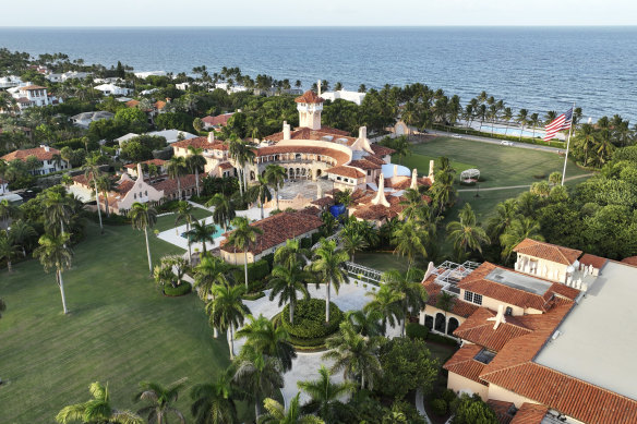 An aerial view of former president Donald Trump’s Mar-a-Lago estate.