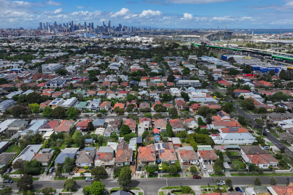 An aerial of Melbourne from Yarraville.