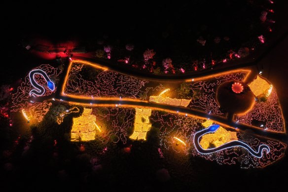 Drone photos of Parrtjima – A Festival in Light 2023 in Alice Springs.