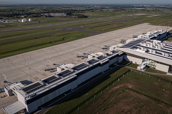 The new airport’s terminal looks out towards the Blue Mountains.
