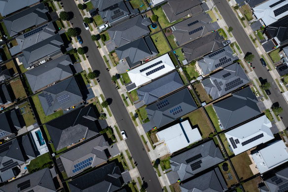 Solar panels on rooftops in western Sydney.