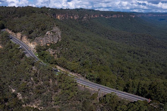 The stretch of the Great Western Highway at Victoria Pass that has been closed since early March.