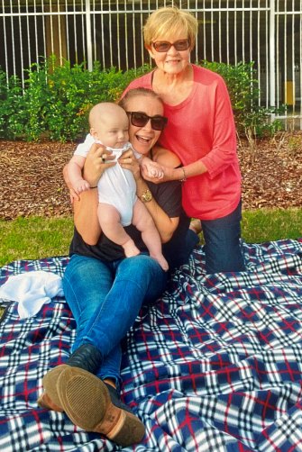 Bridges’ first Mother’s Day, in 2016, with baby Axel and mum Maureen.