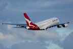 A Qantas A380 takes off from Sydney Airport