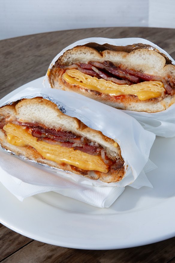 Walrus cafe’s bacon, egg and cheese sandwich.
