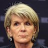 Then-chancellor Julie Bishop fronts the media after a meeting with ANU staff in September.