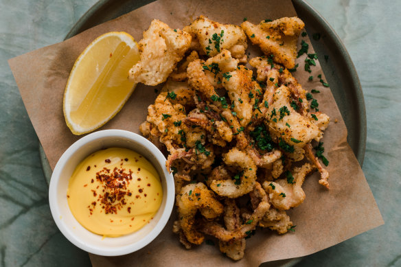 Calamari fritti with saffron aioli.