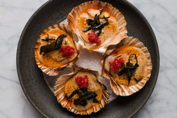 Flinders Island scallop, brown butter, finger lime at Brasserie 1930.