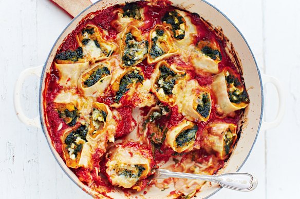 Jamie Oliver's butternut pumpkin and spinach pasta rotolo.