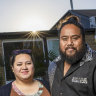 Niueloso Boland with his wife Lauina outside the church in Melton. 