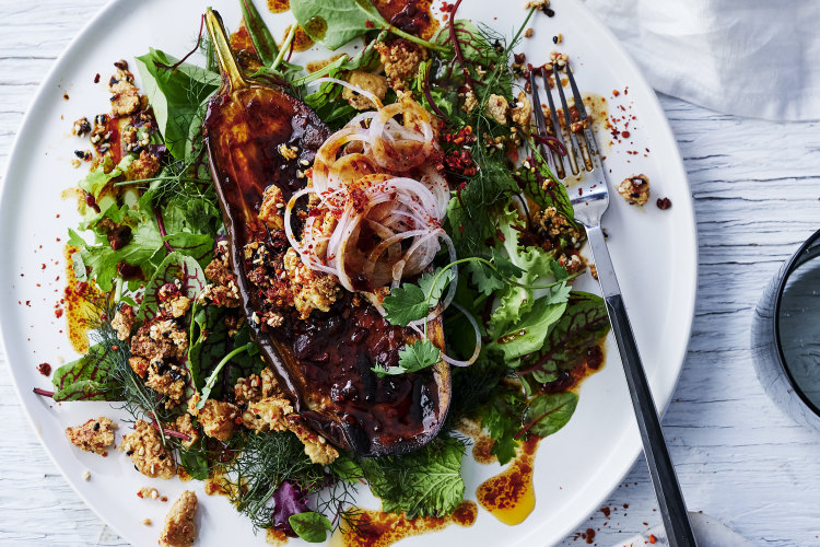 Sichuan pepper roasted eggplant with crispy chilli tofu.