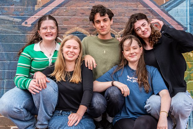 Star performers: Scarlett Saunders (left) with some of her fellow students at Newtown High School of Performing Arts in 2024: Amy Forchert, Alex Wienholt, Frederique Lawrence and Lola Merewether.