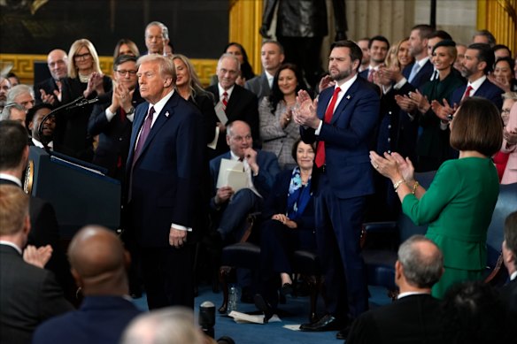 President Donald Trump concludes his inaugural address.