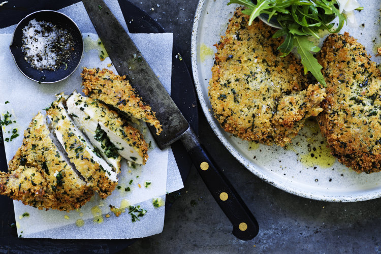 Neil Perry’s chicken Kiev with garlic butter.