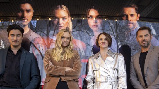 The big names in Melbourne’s 2.22 – A Ghost Story: (from right to left) Daniel MacPherson, Ruby Rose, Gemma Ward and Remy Hii.