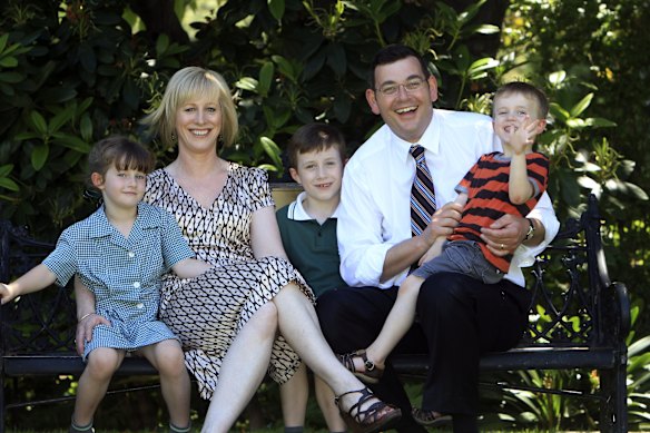 December 3, 2010: The Labor leader poses for a photo at Parliament House with his family: wife Catherine and children, Noah, 8, Grace, 6 and Joseph, 3.