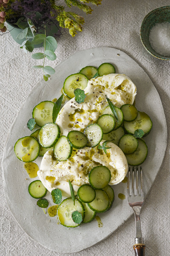 Tip: tear the burrata straight onto the platter.
