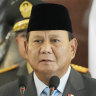Indonesian Defense Minister Prabowo Subianto speaks to journalist during a joint press conference with Australian Deputy Prime Minister and Defense Minister Richard Marles following their meeting in Jakarta, Indonesia, Friday, Feb. 23, 2024. (AP Photo/Achmad Ibrahim)