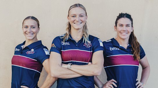 Aussie sevens womens team players who are committing to XVs rugby in 2025 to try and make the Rugby World Cup. Teagan Levi, Maddison Levi and Charlotte Caslick at Rugby Australia HQ in Moore Park, Thursday 12th of December 2024. Photo: Dion Georgopoulos / The Sydney Morning Herald