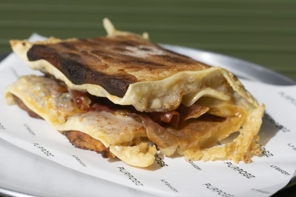 The breakfast pizza.