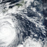This satellite image released by NASA shows Typhoon Nanmadol on Saturday as it was approaching southwest Japan. 
