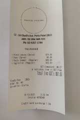 Receipt for lunch with Heather Mitchell at Fratelli Paradiso.