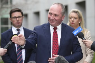 Barnaby Joyce takes questions after regaining the leadership. 