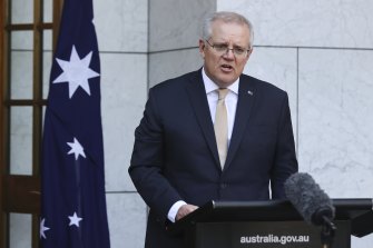 Prime Minister Scott Morrison during Fridayâ€™s vaccine update.