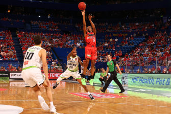 Perth Wildcats player Bryce Cotton during a game at RAC Arena in 2021. 