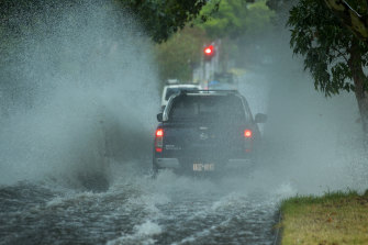 The Nepean Highway was covered in water during Friday’s storms. 