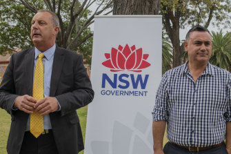 Upper Hunter MP Michael Johnsen (left) seen with Deputy Premier and leader of the Nationals John Barilaro, has taken leave from NSW Parliament.