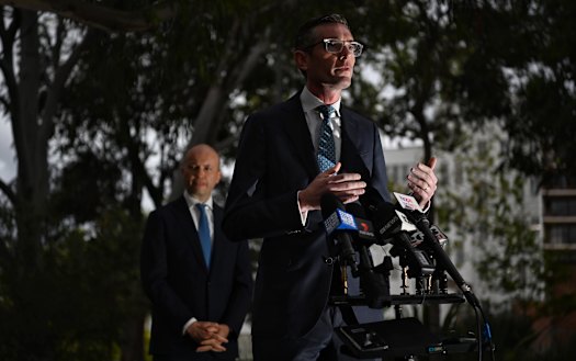 NSW Premier Dominic Perrottet addresses the media on Tuesday.