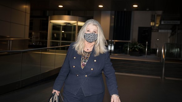 Helen Coonan leaves the Victoria royal commission after giving evidence on Thursday.