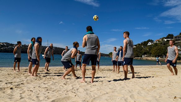 Blue Skies ahead: Sydney FC go through their recovery session on Thursday ahead of the grand final. 