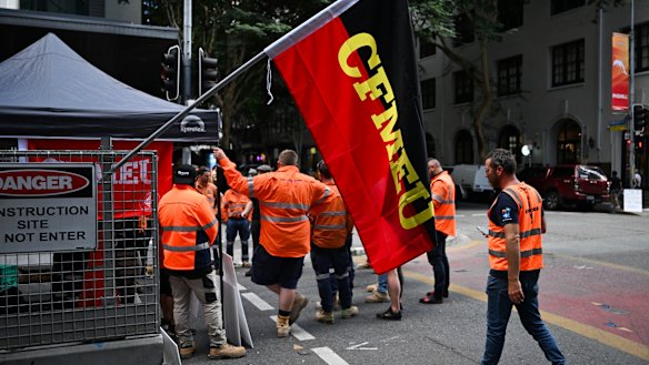 CFMEU members at a building site in Brisbane.