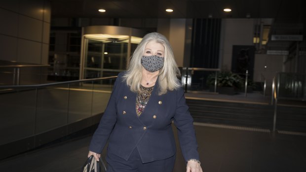 Helen Coonan leaves the Victoria royal commission after giving evidence on Thursday.