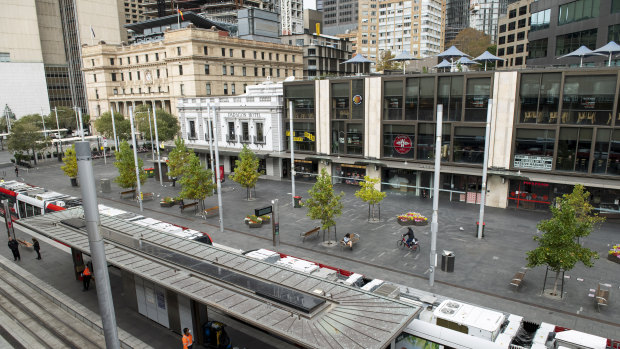 Circular Quay deserted in April as heavy coronavirus restrictions were implemented across Sydney.