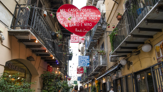 A Palermo street decorated with anti-mafia messages.