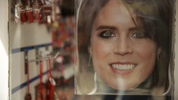 A Princess Eugenie mask for sale in the window of a souvenir shop in Windsor on Wednesday.