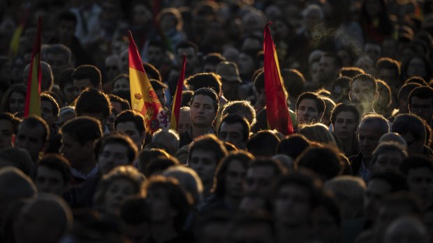 Spain's far-right Vox Party supporters attend the closing election campaign event in Madrid.